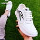 Men's Athletic Running Sneakers -JF019, White With Black Lines