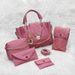 : 5 Pcs Women's PU Leather Plain Hand Bag Set