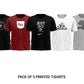 Unisex Stitched Jersey Printed T-Shirts, Pack Of 5