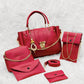 5 Pcs Women's PU Leather Plain Hand Bag Set