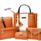 Stylish Women's Mustard PU Leather Bag Set - 5 Pcs