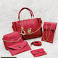 5 Pcs Women's PU Leather Plain Hand Bag Set